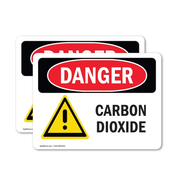 Signmission Carbon Dioxide Danger Sign, Vinyl Decal, 10in W x 7in L, 2PK OS-2PACK-DS-D-710-L-1053 - main